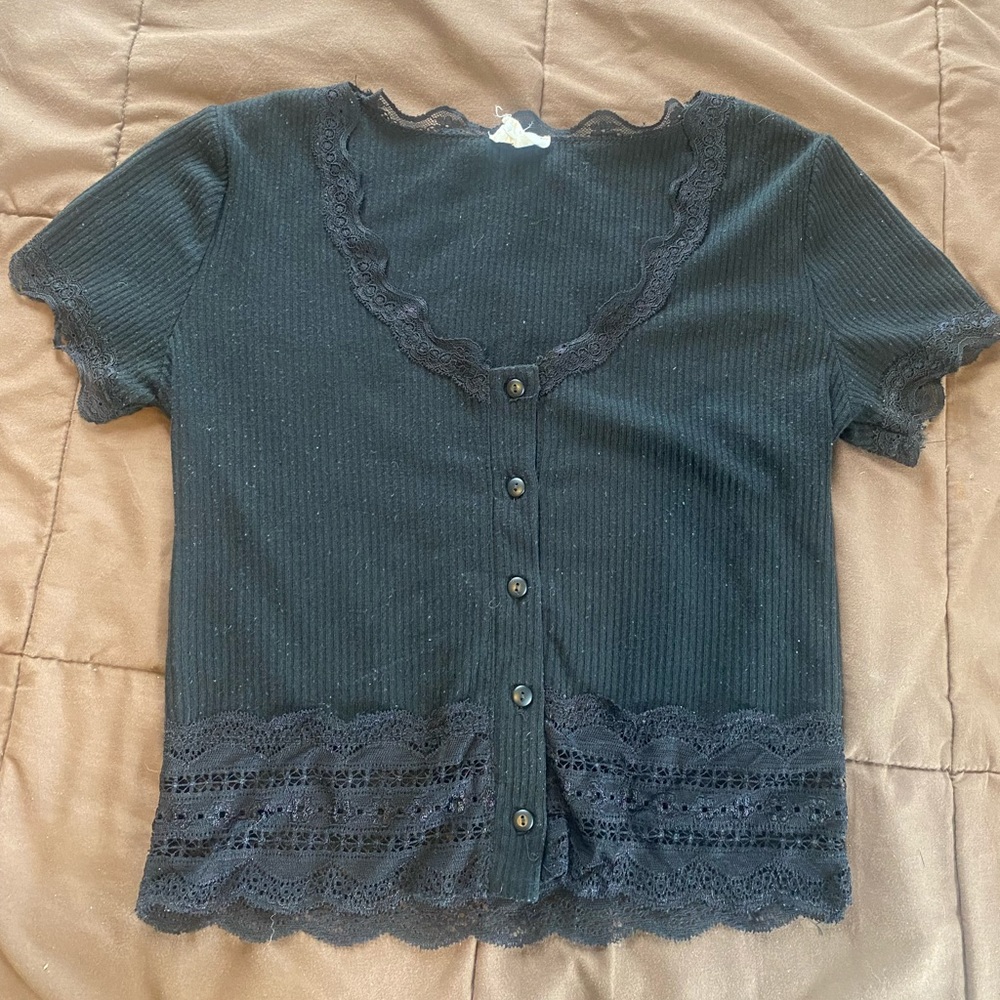Black lace detail top
